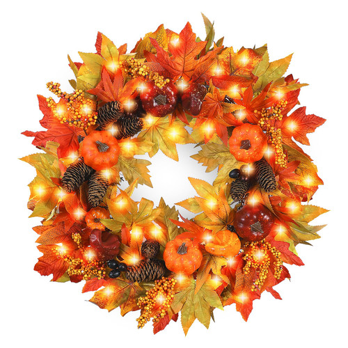Souarts 24" Large Fall Wreath for Front Door with 30 LED Light, Artificial Autumn Wreaths with Pumpkin Maple Pine Cone, Thanksgiving Wreath for Indoor Outdoor Thanksgiving Harvest Fall Decor Souarts 24" Large Fall Wreath for Front Door with 30 LED Light, Artificial Autumn Wreaths with Pumpkin Maple Pine Cone, Thanksgiving Wreath for Indoor Outdoor Thanksgiving Harvest Fall Decor