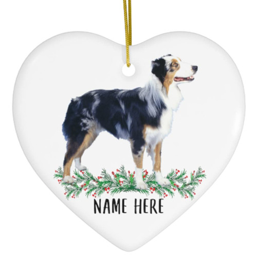 Funny Australian Shepherd Blue Merle and Tan Personalized Name Gift for Dog Mom Gifts 2023 Christmas Tree Ornaments Heart Ceramic
