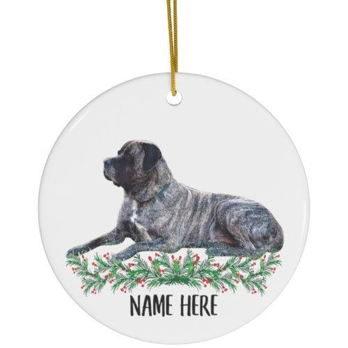 Funny Personalized Name English Mastiff Blue Brindle Gifts 2023 Christmas Tree Ornaments Circle Ceramic