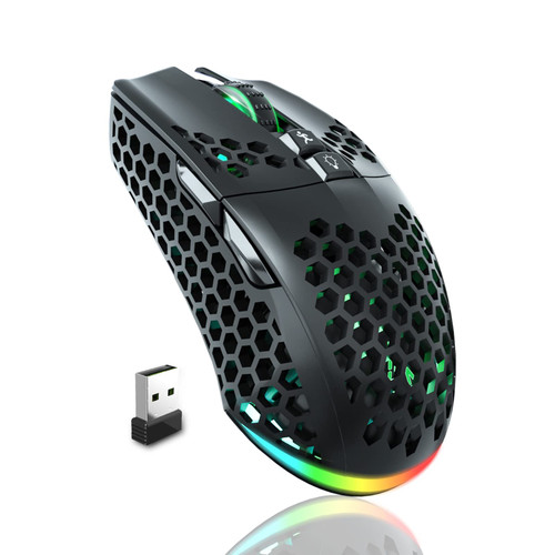 SOLAKAKA Wireless Gaming Mouse with Tri-Modes(BT5.1+BT5.1+2.4G),Rechargeable RGB Wireless Mouse with Honeycomb Shell,Side Buttons Computer Gaming Mice,Black