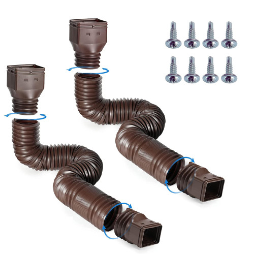 Raydar Brown 2pk Flexible Rain Gutter Downspout Extensions Rain Diverter for Downspout, Downspout Extender, Drain Pipe Extender, Gutter Drain Diverter to Protect Home.