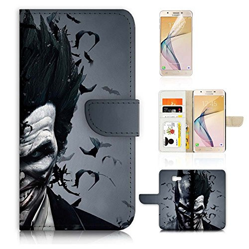 ( For samsung J7 Prime , SM-G610 ) Flip Wallet Case Cover and Screen Protector Bundle  A9502 Batman and Joker Super Hero