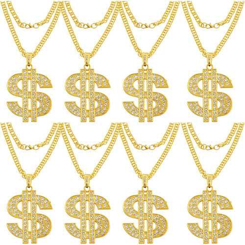 JEWPARK 8 PCS Gold Plated Chain Dollar Necklace for Men with Dollar Sign Pendant Necklace Hip Hop Dollar Necklace JEWPARK 8 PCS Gold Plated Chain Dollar Necklace for Men with Dollar Sign Pendant Necklace Hip Hop Dollar Necklace