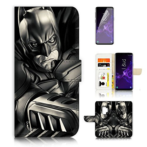 (For Samsung Galaxy S9) Flip Wallet Style Case Cover, Shock Protection Design with Screen Protector - B31067 Super Hero Batman