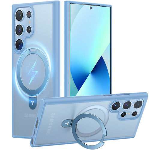 TORRAS Magnetic for Samsung Galaxy S23 Ultra Case Blue [Compatible with Magsafe] Stand, [Military Grade Drop Tested] Shockproof Translucent Slim for Samsung S23 Ultra Case Ostand, Light Blue