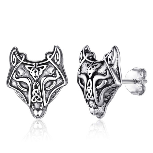 Sterling Silver Wolf Earrings for Women Norse Viking Celtic Knot Fenrir Jewelry for Male Couple Birthday Gift Sterling Silver Wolf Earrings for Women Norse Viking Celtic Knot Fenrir Jewelry for Male Couple Birthday Gift