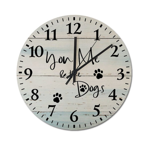 lutieger You Me & The Dogs Wall Clock Home Decorative Wall Clock Home Silent Vintage Wooden Round Wall Clock Arabic Numerals Vintage Rustic Wooden Round 15 inch