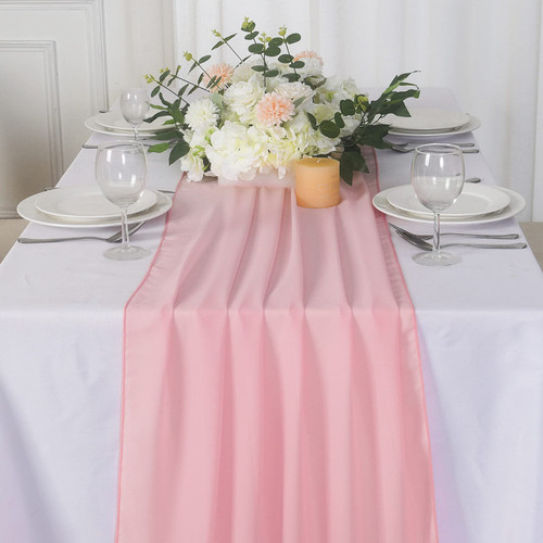 Pink Chiffon Table Runner 10ft Sheer Table Runner Tulle Table Runner 29x120 Inches Romantic Table Runner for Wedding Table Decorations(Pink, 1 Pack)
