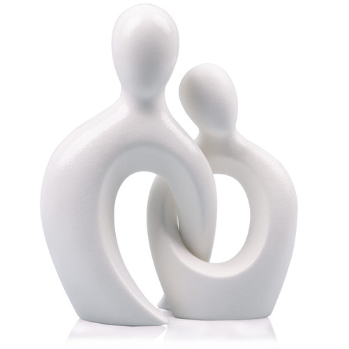 DOVDOV Ceramic Couple Statue, Modern Home Decor Statue, White Home Decor, Romantic Snuggle Abstract Couple Art Sculpture, Living Room Office Bookshelf Bedroom Decorations, (D)