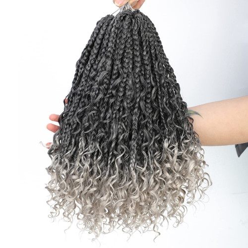 8 Packs Crochet Box Braids- Boho Box Braids Crochet Braids Hair Bohomian Box Braid Crochet Hair Synthetic Braiding Hair 14 Inch Goddess Box Braids Crochet Hair for black women (1B/Silver)
