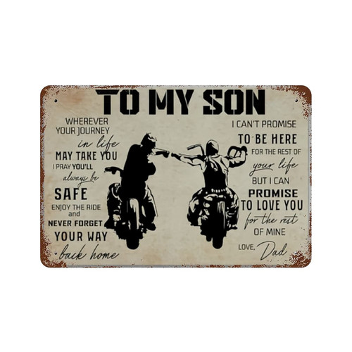 Dad And Son Biker To My Dad Vintage Metal Sign Wall Decor Funny Man Cave Garage Pub Garden Bar Novelty Gift Wall Plaque Metal Tin Sign 8x12 Inch