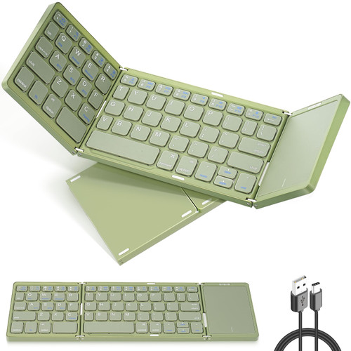 Achort Foldable Bluetooth Keyboard, Tri- Folding Portable Wireless Keyboard with Touchpad, USB Rechargable BT Wireless Keyboard for Android, Windows Laptop Tablet Smartphone