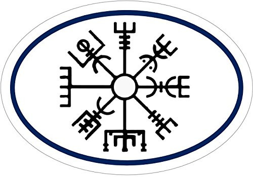 WickedGoodz Oval Vinyl Vegvísir Compass Viking Decal - Norse Bumper Sticker - Icelandic Norse Symbol Gift