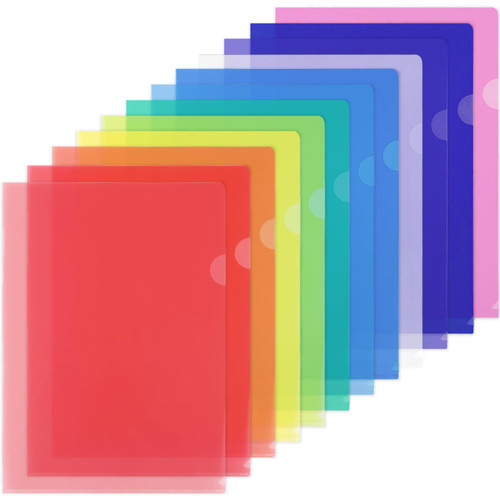 EOOUT Clear Document Folders, 12 Pack Plastic Folders, Letter Size Project Pockets Poly Sleeve Folders, 12 Assorted Colors
