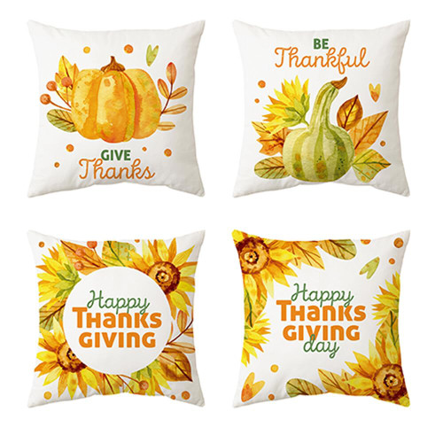 Hpory 4Pcs Fall Throw Pillow Covers 18x18, Thanksgiving Pillow Covers Pumpkin Maple Leaves Flowers Autumn Throw Pillowcase Farmhouse Decorative Thanksgiving Autumn Rustic Cushion Case for Sofa