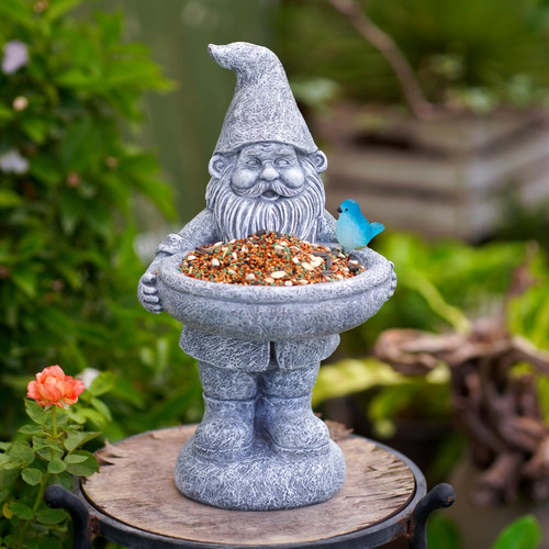 Solar Gnome Statues for Bird Bath: Garden Decor for Outside Sculptures - Yard Art Lawn Ornaments Outdoor Porch Patio Balcony Front Unique Bird Gifts for Women Mom