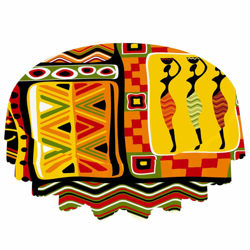 IBILIU African Women Geometric Round Tablecloth 60 inch,Ethnic Tribal Bright Color Dust-Proof Table Cloth Circular Table Cover Tabletop Protectors for Kitchen, Dining Desk, Parties, Holiday
