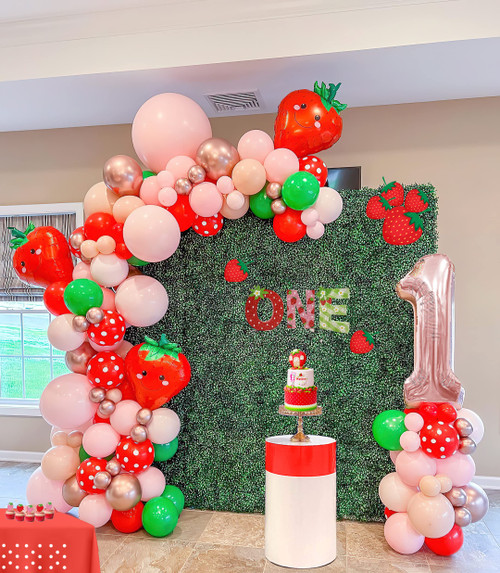 Red Pink Green Berry first Party Decorations 120pcs with huge 1 Number balloon & Large Strawberry foil balloon for Sweet One baby girl fruit theme 1st Birthday Party Red Pink Green Berry first Party Decorations 120pcs with huge 1 Number balloon & Large Strawberry foil balloon for Sweet One baby girl fruit theme 1st Birthday Party