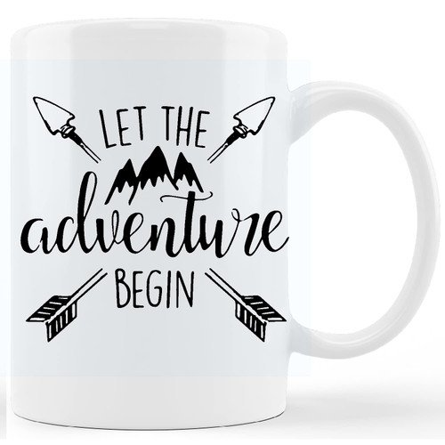 GICHUGI Let The Adventure Begin Ceramic Mug-11 Ounces Camping Coffee Milk Tea Mug Cup,Campers Gift,Camping Lovers Gift,Adventurers Gift