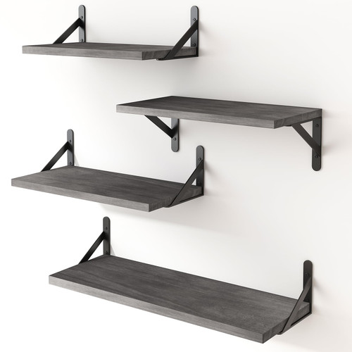 YGEOMER Floating Shelves, Rustic Wood Shelves, 4 Sets of Wall Mounted Shelf for Bathroom Decor, Bedroom, Living Room and Plants (Weathered Gray) YGEOMER Floating Shelves, Rustic Wood Shelves, 4 Sets of Wall Mounted Shelf for Bathroom Decor, Bedroom, Living Room and Plants (Weathered Gray)