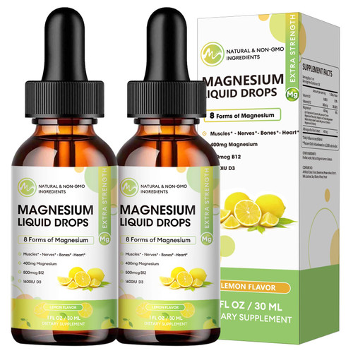 (2 Pack) Magnesium Complex Supplement with Magnesium Glycinate,Citrate, Malate,Taurate, 8-in-1 Magnesium Complex Liquid Drops for Brain,Sleep,Nerve, Muscle,Bone,Cramps,Heart, Non-GMO No Gluten