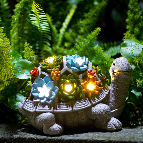 Qeeman Garden Decor Outdoor Statue Succulent - Solar Turtle Figurine Lawn Decoration Tortoise for Patio, Balcony, Yard, Lawn Ornament - Unique Gift for Mom Grandma