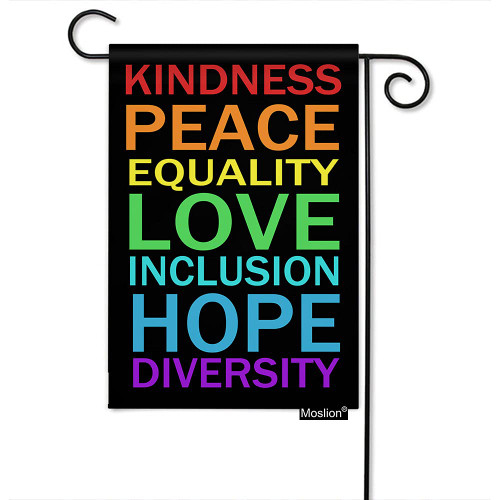 Moslion Kindness Peace Equality Love Inclusion Hope Diversity Garden Flags Double Sided LGBT Rainbow Yard Flag 12.5x18 Inch Burlap Banners Home Decorative Outdoor Villa Moslion Kindness Peace Equality Love Inclusion Hope Diversity Garden Flags Double Sided LGBT Rainbow Yard Flag 12.5x18 Inch Burlap Banners Home Decorative Outdoor Villa