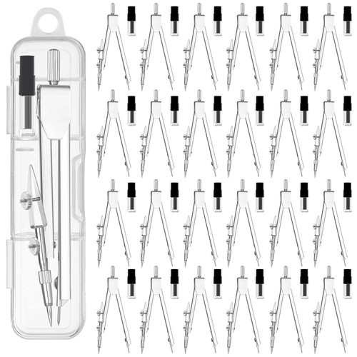 24 Pack Student Metal Compass Set for Geometry with Extra Lead Refills, Math Compass, Compass Drawing Tool, Drafting Compass for Students, Compass for Office School Supplies and Woodworking (24)