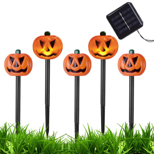 Pumpkin Lights Halloween Decorations Outdoor Solar Garden Lights Pathway Lights with 4 Pumpkin Stakes Lights and 1pc Solar Panel Light up Pumpkin for Walkway Yard Driveway Lawn Garden Decor Style1
