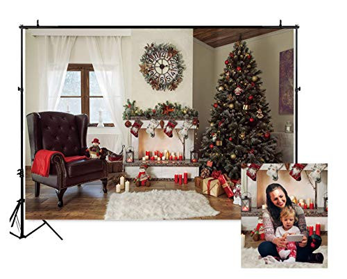 Allenjoy 7x5ft Christmas Eve Backdrop Xmsa Year Background Red Candle Sock Tree Fireplace Photography Party Photo Studio Props