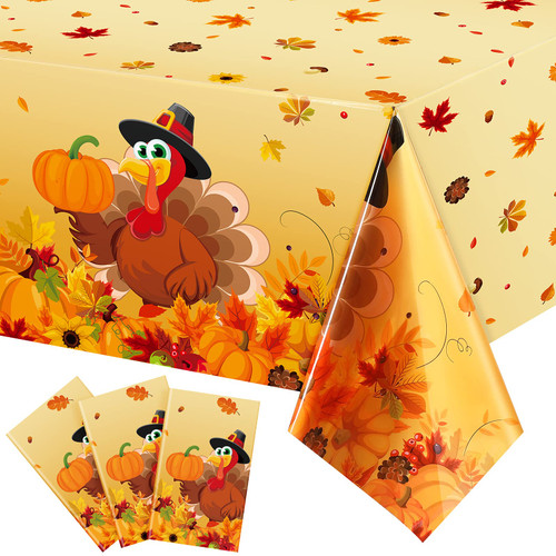 Tudomro Thanksgiving Tablecloths Fall Leaf Tablecovers Thanksgiving Turkey Tablecloth Autumn Pumpkin Maple Leaves Table Covers for Thanksgiving Harvest Party Table Decors, 54 X 108 Inches (3)