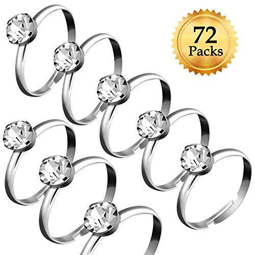Whaline Silver Diamond Engagement Rings for Wedding Table Decorations, Party Supply, Favor Accents, Cupcake Toppers (72 Packs)