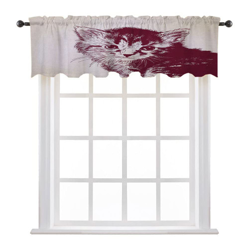 LIGUTARS Valance, Cat Abstract Half Window Curtain, Grunge Style a Baby Little Innocent Kitty, 36" W x 18" L, Kitchen Windows Bathroom Bedroom, Maroon Cream