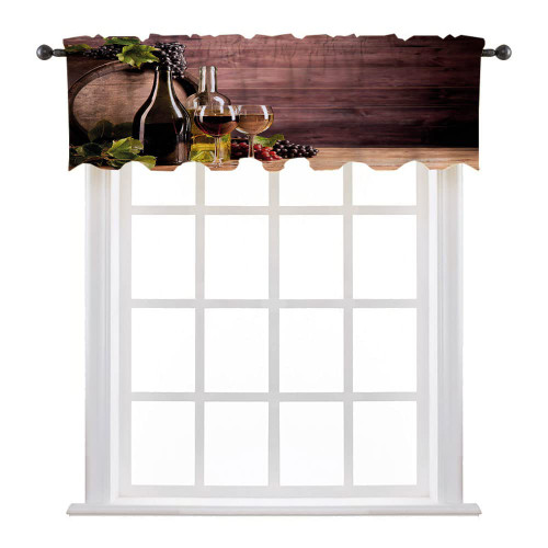 LIGUTARS Valances for Kitchen, Wine Abstract Half Window Curtain, Rustic Viticulture Concept, 36" W x 18" L, Kitchen Windows Bathroom Bedroom, Brown Green Light Brown