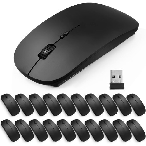 Fabbay 20 Pack Wireless Mouse for Laptop 2.4G Slim Wireless Computer Mouse with USB Receiver 1600 DPI Wireless Optical Mouse Wireless Mouse Bulk Compatible with Windows, PC, Computer, Laptop (Black)