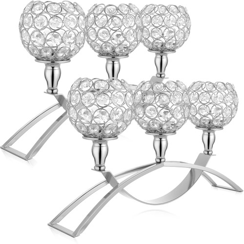 2 Pieces 3 Arms Crystal Candle Holders 3-Candle Crystal Candelabras Crystal Candelabra Stand for Table Centerpiece Dining Home Decor Wedding Party (Silver)