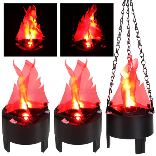 Macarrie 3 Pcs LED Fake Fire Flame Hanging Lamp Decoration 110v 3D Artificial Flickering Flame Campfire Realistic Flame Hanging Cauldron Light Decor for Halloween Christmas Party Festival Night Clubs