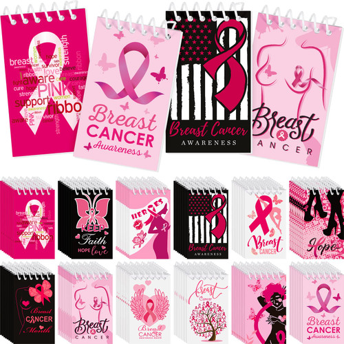 120 Pack Breast Cancer Awareness Notepads Pink Ribbon Notebook Mini Spiral Note Pads Breast Cancer Journal Notebook Small Pocket Notepads Steno Pads for Breast Cancer Awareness Party, 2.4 x 3.9 Inches