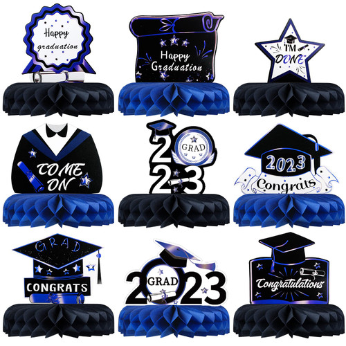 9 Pcs 2023 Graduation Party Decorations Class of 2023 Congrats Grad Table Centerpiece Congratulate Graduation Honeycomb Table Toppers for Graduation Party Supplies