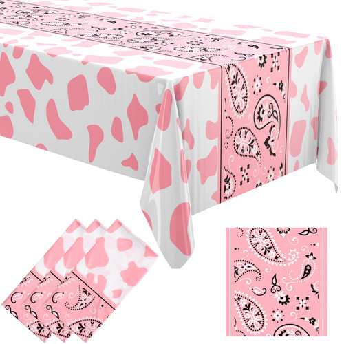 Oudain 3 Pcs 54 x 108 Inch Cow Print Table Cloths for Party Cow Print Tablecloth Cow Table Runner Table Cover Rectangular Birthday Party Decorations Supplies for Boy Baby Home (Lovely Style)