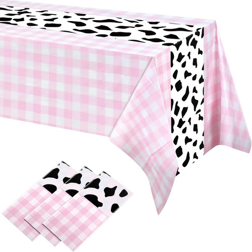 Oudain 3 Pcs 54 x 108 Inch Cow Print Table Cloths for Party Cow Print Tablecloth Cow Table Runner Table Cover Rectangular Birthday Party Decorations Supplies for Boy Baby Home (Plaid Style)