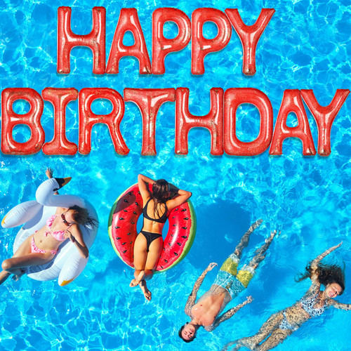 30 Inch Giant Happy Birthday Pool Party Decorations Pool Float Inflatable Letter Set Float Balloon Backdrop Banner with Adhesive Dots for Kids Adult Pool Beach Party (Elegant Style)