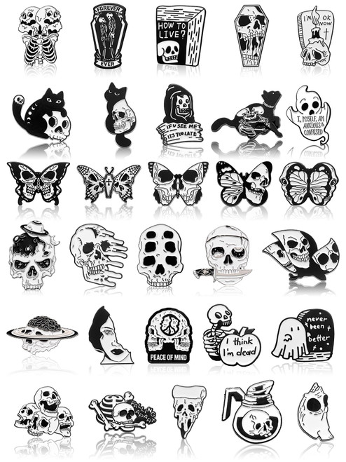 Ferraycle 30 Pieces Enamel Pins Set Enamel Pins for Backpacks Cool Horror Enamel Lapel Pins Steampunk Brooches Pins for Hats Clothes Women Men (Skull)