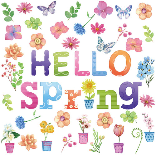 79 Pcs Spring Bulletin Board Decorations Easter Spring Classroom Decorations Hello Spring Flowers Cut Outs with 100 Pcs Glue Points Flower Plants Butterfly Decoration for School Classroom Party