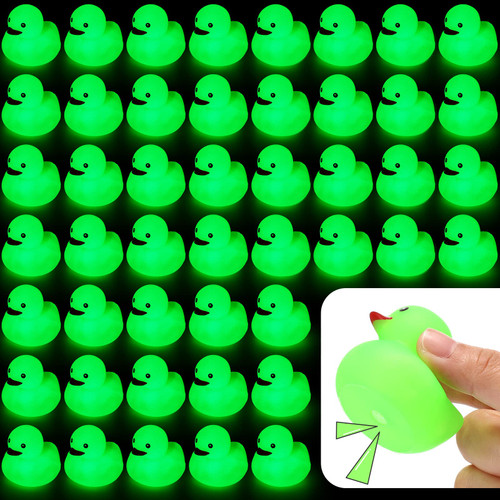 Tradder 2 Inch Glow in The Dark Rubber Ducks Glow Bath Floating Toys Fluorescent Tiny Ducks Squeak Garden Ducks Light up Duck for Desk Home School Room DIY Shower Birthday(Green, 50 Pcs)