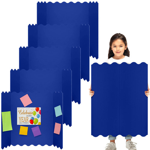5 Pcs Tri Fold Display Board 36 x 48 Inch Tri Fold Poster Boards Large Trifold Presentation Board Portable Folding Project Boards for Business School Projects (Blue)