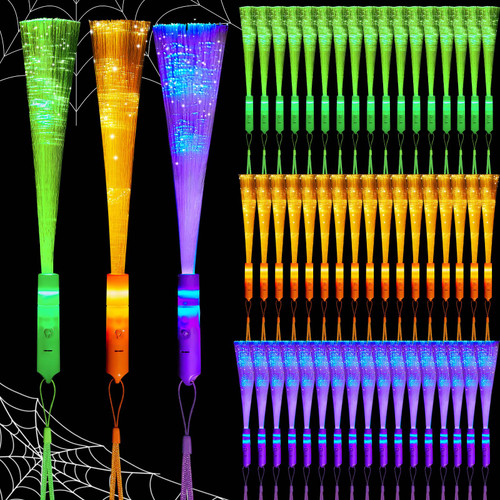 Fiber Optic Wands Halloween Glow Fiber Wands Sticks Led Glow Sticks Light up Colorful Flashing Light Wand for Halloween Christmas Party Favors, Orange Purple Green (60 Pcs) Fiber Optic Wands Halloween Glow Fiber Wands Sticks Led Glow Sticks Light up Colorful Flashing Light Wand for Halloween Christmas Party Favors, Orange Purple Green (60 Pcs)