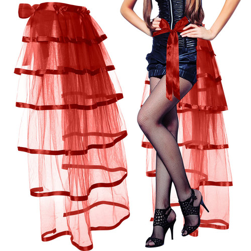 Steampunk Tie on Bustle Skirt Victorian Belt Lace Tutu Underskirt Bustle Halloween Costume Accessory for Women (Red)