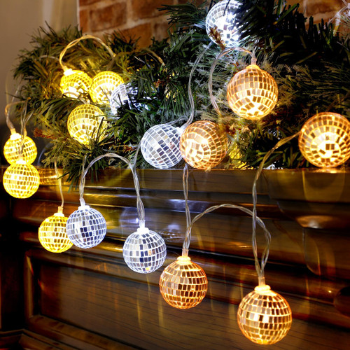 3 Pack 5.9 ft Disco Ball String Lights Decorations 10 LED Disco Ball Ornaments Battery Powered Mini Disco Ball Decorative String Lights for Christmas Tree Party Decor (Rose Gold, Silver, Gold)