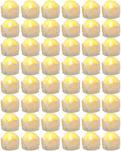 Maitys 48 Pcs Flameless Tea Lights Candles Battery Operated Votive Tea Lights Candle Dripping Wax Flickering Candles Warm Yellow Light for Valentine's Day, Halloween, Christmas, Wedding, No Timer Maitys 48 Pcs Flameless Tea Lights Candles Battery Operated Votive Tea Lights Candle Dripping Wax Flickering Candles Warm Yellow Light for Valentine's Day, Halloween, Christmas, Wedding, No Timer